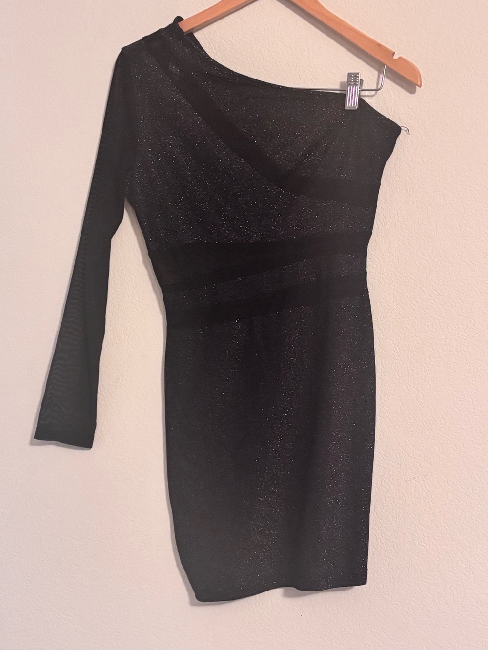 SHEIN Black One-Shoulder Sparkle Mini Dress